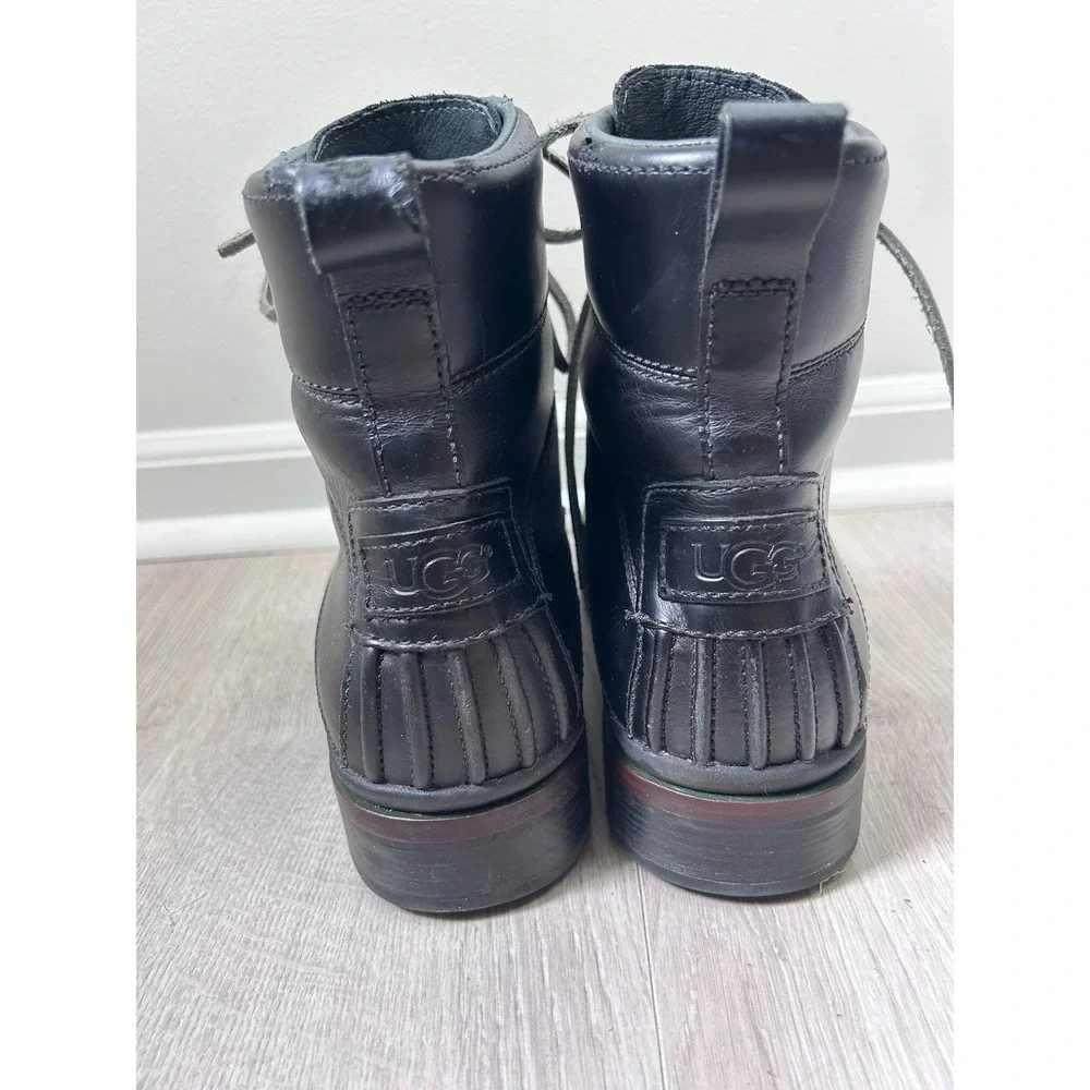 UGG Hannen Black Leather Waterproof eVent Lace Up Boots Mens 8.5 Shearling Lined